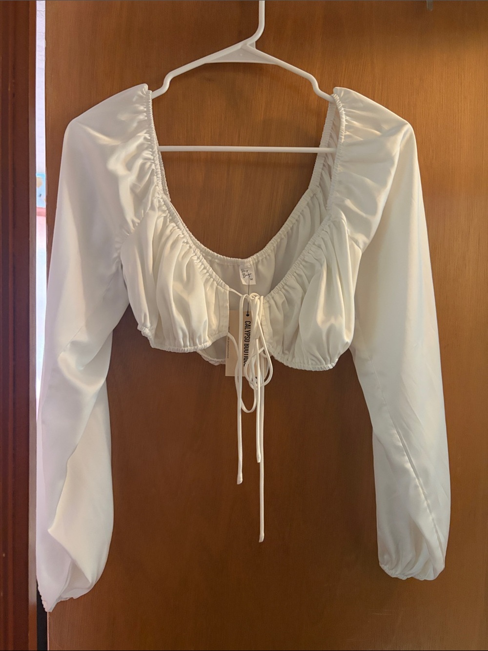 White Hey Babe Satin Crop Top Medium